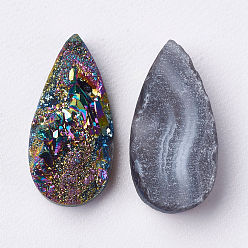 Rainbow Plated Electroplated Natural Druzy Agate Cabochons, teardrop, Multi-color Plated, 20x10x4~8.5mm