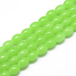 Lime Green Baking Painted Glass Beads Strands, Oval, Imitation Jade, Lime Green, 8~8.5x6~6.5mm, Hole: 1.5mm, about 96pcs/strand, 32.2 inch