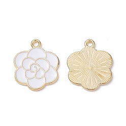 White Golden Tone Alloy Enamel Pendants, Flower Charm, White, 20.5x17x1mm, Hole: 1.8mm