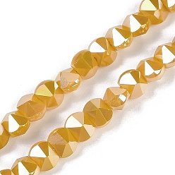 (932FM) Темно-синий аква-матовый с подкладкой Стеклянные бусины с гальваническим покрытием , граненые, позолоченные цвета ab, конус, темно-золотистые, 5x6.5x5 мм, отверстие : 1.2 мм, около 95~100 шт / нитка, 18.66~19.06'' (47.4~48.4 см)