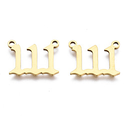 Number 201 eslabones colgantes de acero inoxidable, Corte con laser, dorado, num. 1, 12x15.5x1 mm, agujero: 1.4 mm