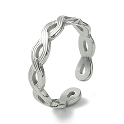 Stainless Steel Color Non-Tarnish 304 Stainless Steel Open Cuff Ring, Hollow Infinity, Stainless Steel Color, US Size 7 1/4(17.5mm)