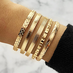 Золотой 5шт. набор браслетов-манжет из сплава для женщин, золотые, 2-3/8 дюйм (6 см)