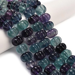 Флюорит Нити резных бусин из натурального флюорита, тыква, 12.5x8.5 мм, отверстие : 1 мм, около 46 шт / нитка, 15.51'' (39.4 см)