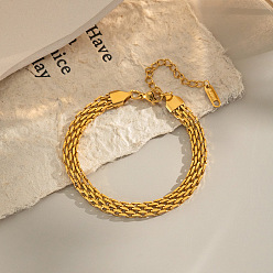 Настоящее золото 18K Европейские 304 многорядные браслеты из нержавеющей стали с цепочкой для женщин, реальный 18 k позолоченный, 6-3/4 дюйм (17 см)