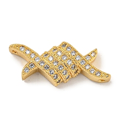 Real 18K Gold Plated Brass Micro Pave Clear Cubic Zirconia Connector Charms, Spool Shaped Links, Real 18K Gold Plated, 10x22x4mm, Hole: 1mm