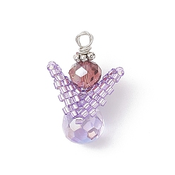 Орхидея Стеклянные подвески, ангел, со стеклянным бисером и медной проволокой, граненые, сиреневые, 22.5x15x11 мм, отверстие : 1.6 мм