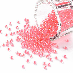 Светло-Коралловый 11/0 Круглые стеклянные бусины класса А (fgb), прозрачные цвета внутри, блеск покрытием, свет коралловый, 2.3x1.5 мм, отверстие : 1 мм, Около 48500 шт / фунт