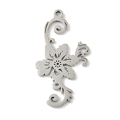 Нержавеющая Сталь Цвет 304 подвески из нержавеющей стали, цветочный шарм, лазерная резка, анти-тускнение, цвет нержавеющей стали, 35.5x19x1.5 мм, отверстие : 1.8 мм