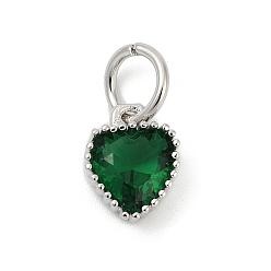 Темно-Зеленый Латунные микро проложить кубического циркония подвески, сердце прелести, стойки покрытие, долговечный, с целью перехода в кольце, темно-зеленый, 9x7x3.5 мм
