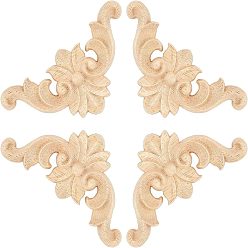 Цвет Древесины Резная накладка из натурального дерева, неокрашенная накладка мебель украшения дома, треугольные, деревесиные, 82x82x7 мм