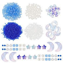 (52) Непрозрачная лаванда Набор для изготовления ювелирных изделий из бисера своими руками, включая круглые семена и стеклянные звезды и искусственные жемчужные бусины, золотые бусины лэмпворк и лунные подвески, разноцветные