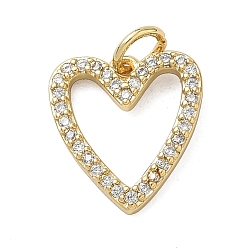 Настоящее золото 18K Латунные микро проложить кубического циркония подвески, сердце прелести, стойки покрытие, долговечный, без свинца и без кадмия, с целью перехода в кольце, реальный 18 k позолоченный, 13.5x12.5x2 мм, отверстие : 3.3 мм