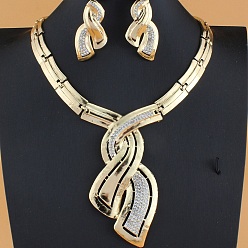 Золотой Комплекты ожерелий и серег из сплава со стразами для женщин, золотые, 16.93 дюйм (43 см)