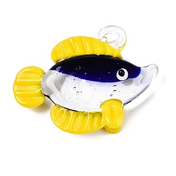 Желтый Подвески лэмпворк ручной работы, тропических рыб, желтые, 40~42x53x14~15 мм, отверстие : 3~5x3.5~4.5 мм