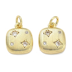 Настоящее золото 18K Латунные микропаве прозрачные кубические циркониевые подвески, без кадмия и без свинца, стойки покрытие, долговечный, с целью перехода в кольце, квадратных амулеты, реальный 18 k позолоченный, 14x11.5x2.5 мм, отверстие : 3.4 мм