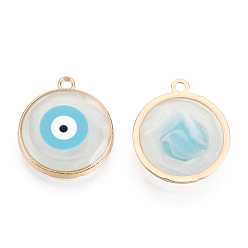 Белый Эпоксидная смола эмаль подвески, Злые чары глаз, с реечным покрытием из сплава светло-золотистого цвета с открытой задней панелью, без кадмия, без никеля и без свинца, белые, 21.5x18.5x2.5~3 мм, отверстие : 1.8 мм