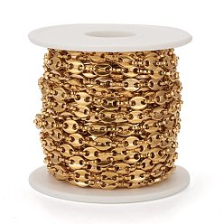 Golden Ion Plating(IP) 304 Stainless Steel Coffee Bean Chains, with Spool, Unwelded, Golden, 7.3x5.2x1.4mm, about 32.8 Feet(10m)/roll