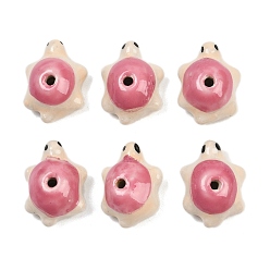 Бледно-фиолетовый Красный Ручной работы яркие остеклением шарики фарфора, черепаха, бледно-фиолетовый красный, 20~21x13~14x9~10 мм, отверстие : 1.5~3 мм