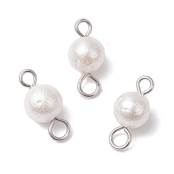 Платина Круглые подвески-соединители с текстурированной раковиной и жемчугом, с медными петлями, белые, платина, 13x5.5 мм, отверстия : 3 mm и 1.6 мм