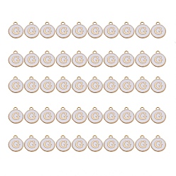 Letter G Подвески из позолоченного сплава, с эмалью, эмалированные блестки, плоско-круглые, белые, letter.g, 14x12x2 мм, отверстие : 1.5 мм, 50 шт / коробка