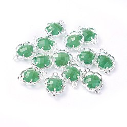 Морско-зеленый Соединители стеклянные ссылки, с фурнитурой Berzel с открытой спиной из экологически чистого сплава, граненые, цветок, серебряный цвет гальваническим, цвета морской волны, 15.5x12x3 мм, отверстие : 1.4 мм