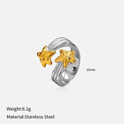 Золотой & Цвет Нержавеющей Стали Латунные манжеты открытые кольца для женщин, звезда, золотые и нержавеющая сталь цвет, размер США 7 (17.3 мм)