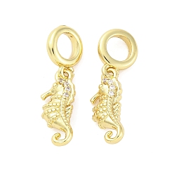 Sea Horse Латунное микропейв с кубическим цирконием европейские подвески с подвесками, Подвески с большими отверстиями, без кадмия и без свинца, морской конек, 22.5 мм, отверстие : 4.2 мм