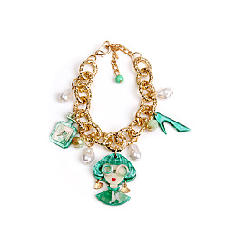 Средний Аквамарин Акриловый флакон женских духов, туфли на высоком каблуке и браслеты из искусственного жемчуга., браслеты из сплава и цепи для женщин, золотые, средний аквамарин, 7.68 дюйм (19.5 см)