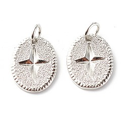 Платина Латунные подвески, с целью перехода в кольце, без кадмия и без свинца, овал с рифленой четырехконечной звездой, платина, 14.5x11x1.5 мм, отверстие : 3.5 мм