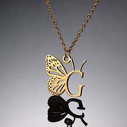 Letter G 304 ожерелья с подвеской в виде бабочки из нержавеющей стали, золотые, Буква G, 15.75 дюйм (40 см)
