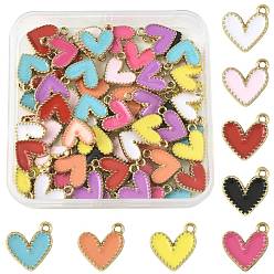 Couleur Mélangete 66 breloques en alliage d'émail, sans cadmium et sans nickel et sans plomb, or et de lumière, charme coeur, couleur mixte, 14x13.5x2mm, Trou: 1.5mm, 9 style/ensemble