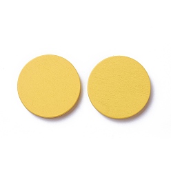 Yellow Wood Cabochons, Dyed, Flat Round, Yellow, 40x5mm
