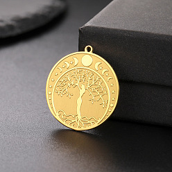 Золотой Кулон из нержавеющей стали, плоские круглые с дерева жизни, золотые, 27x25 мм