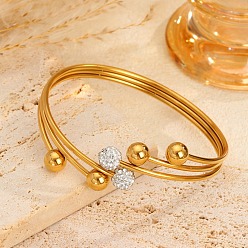 Oro 304 Brazaletes de acero inoxidable y diamantes de imitación, Pulseras multihilos para mujer, rondo, dorado, diámetro interior: 2.40 pulgada (6.1 cm)