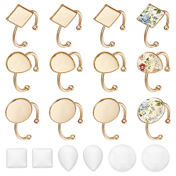 Real 18K Gold Plated DIY Cuff Ring Making Kits, including Brass Cuff Ring Findings, Glass Cabochons, Real 18K Gold Plated, Adjustable; 11~15mm, 3 styles, 4pcs/style, 12pcs