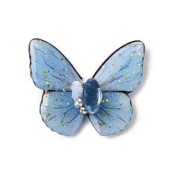 Васильковый Прозрачные эпоксидные смолы кабошоны, бабочка, с золотой фольгой, стразами, искусственным жемчугом из АБС, магнитом и бумажной карточкой, васильковый, 32x39.5x11 мм