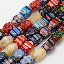 Разноцветный Ручной работы стеклянная бусина тысячецветник нитей, граненые, кубоид, красочный, 13~14x8~10x8~10 мм, отверстие : 1 мм, около 26~27 шт / нитка, 14.8 дюйм