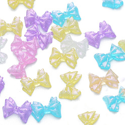 Mixed Color Resin Cabochons, with Glitter Powder, Bowknot, Mixed Color, 7.5~8x10x3mm