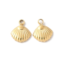 Настоящее золото 14K 304 прелести нержавеющей стали, шарм в форме ракушки, реальный 14 k позолоченный, 8x6.5x1.5 мм, отверстие : 1.2 мм