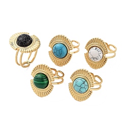 Смешанные камни Ионное покрытие (ip) 304 кольцо из нержавеющей стали, регулируемые кольца из синтезированных драгоценных камней, овальные, 17x22 мм, внутренний диаметр: регулируемый