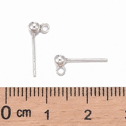 Silver 925 Sterling Silver Ear Stud Findings, Earring Posts with 925 Stamp, Silver, 14mm, head: 6x3mm, Hole: 1mm, Pin: 0.7mm