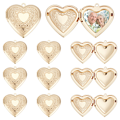 Настоящее золото 14K 12шт. подвески-медальоны из латуни с гальваническим покрытием, фоторамки кулоны для ожерелий, без кадмия и без свинца, сердце с цветочным шармом, реальный 14 k позолоченный, 29x29x7 мм, отверстие : 2 мм, внутренний диаметр: 20x21 мм