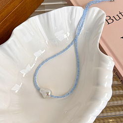Светло-Голубой Летний пляжный кулон в форме капли из смолы с имитацией жемчуга, ожерелье из бисера для девочек, платина, Небесно-голубой, 16.54 дюйм (42 см)