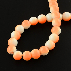 Dark Orange Two-Color Baking Painted Glass Bead Strands, Round, Dark Orange, 8mm, Hole: 1.3~1.6mm, about 104pcs/strand, 32.7 inch