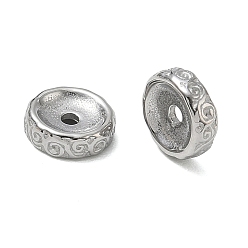 Stainless Steel Color 304 Stainless Steel Cloud Textured Spacer Beads, Flat Round, Tarnish Free, Stainless Steel Color, 9.5x3mm, Hole: 1.8mm