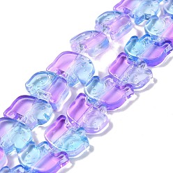 Magenta Transparent Glass Beads Strands, Elephant, Magenta, 10x12x3mm, Hole: 1mm, about 45~48pcs/strand, 14~14.5 inch(36~37cm)