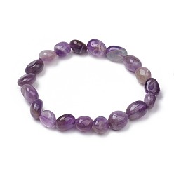 Amethyst Natural Amethyst Stretch Beaded Bracelets, Tumbled Stone, Nuggets, 1-7/8 inch~2-1/8 inch(4.8~5.5cm), Beads: 6~15x6~11x3~11mm