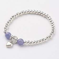 Кварц Тибетский стиль сплава шарм браслеты, с бусинами из натурального кварца(крашеные), 2-1/4 дюйм (55 мм)