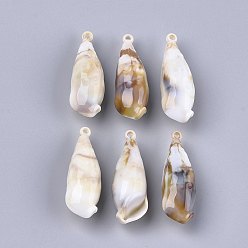 Floral White Acrylic Pendants, Imitation Gemstone Style, Spiral Shell Shape, Floral White, 41.5x14x13.5mm, Hole: 1.8mm, about 135pcs/500g